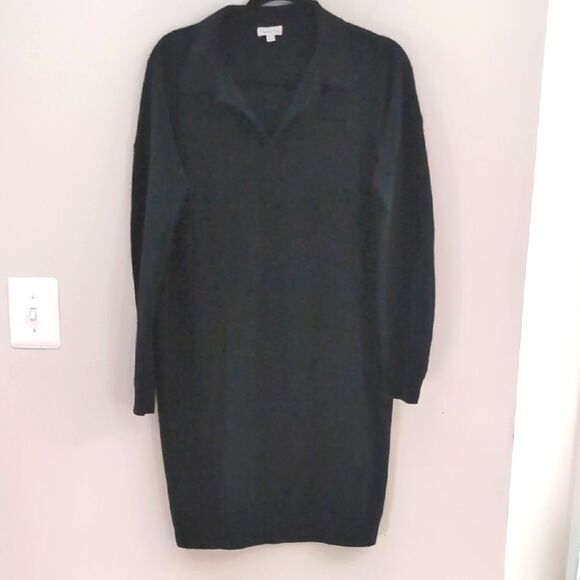 Garnet Hill Frida Polo Black Cashmere Sweater Dress Sz M - Picture 3 of 12